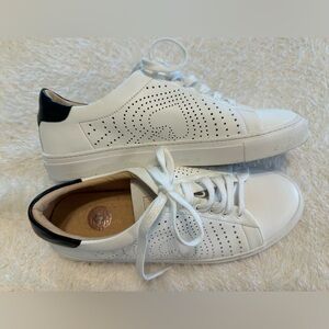 KATE SPADE White Perforated Lace-Up Sneakers with Black Heel Accent